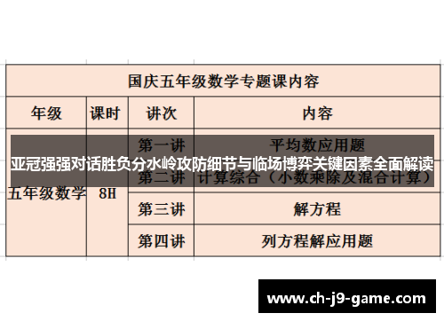 亚冠强强对话胜负分水岭攻防细节与临场博弈关键因素全面解读
